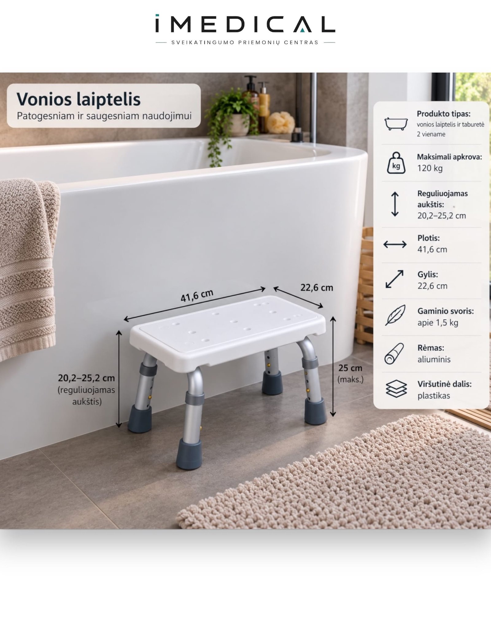 Vonios Laiptelis RF-823 vonios laipteliai sunkiai judantiems